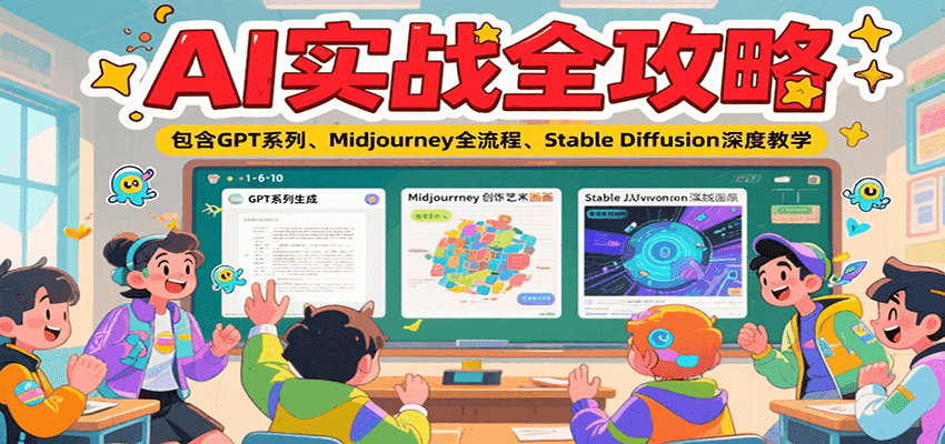 AI实战全攻略，包含GPT系列、Midjourney全流程、Stable Diffusion深度教学网创项目-知识付费-在线课程-自媒体创业-网络副业-优利资源优利资源网