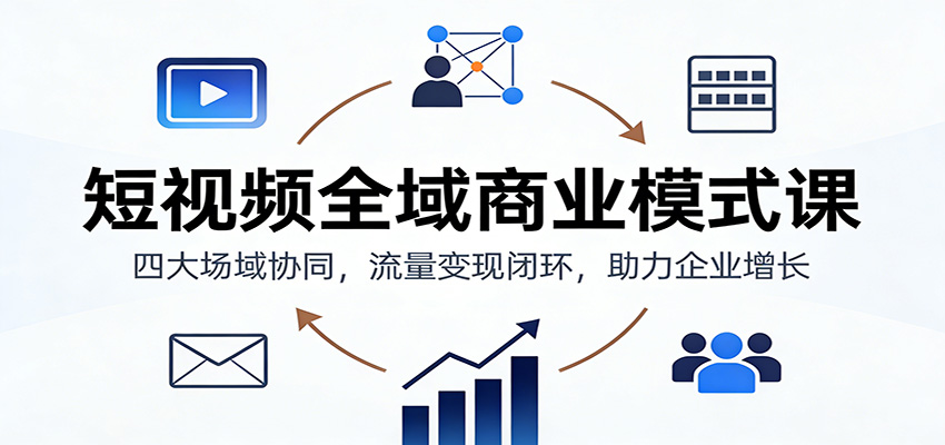 短视频全域商业模式课：四大场域协同，流量变现闭环，助力企业增长网创项目-知识付费-在线课程-自媒体创业-网络副业-优利资源优利资源网