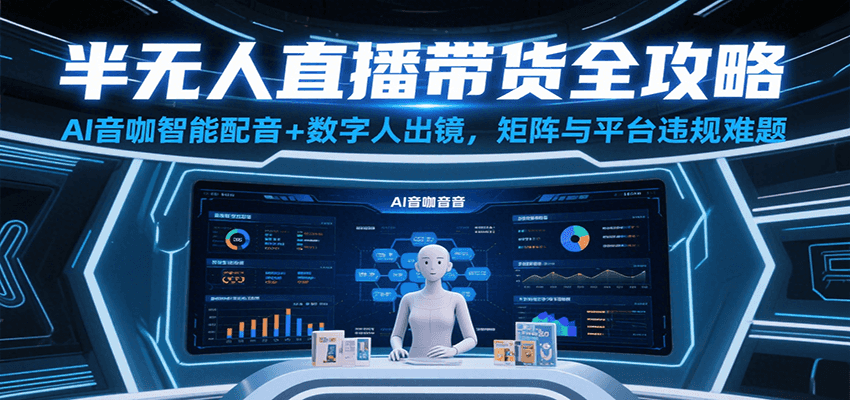 半无人直播带货全攻略：AI音咖智能配音+数字人出镜，解决账号矩阵与平台违规难题网创项目-知识付费-在线课程-自媒体创业-网络副业-优利资源优利资源网