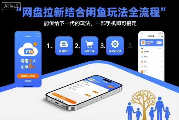 网盘拉新结合闲鱼玩法全流程，能传给下一代的玩法，一部手机即可搞定(附入口渠道以及实操教程)网创项目-知识付费-在线课程-自媒体创业-网络副业-优利资源优利资源网