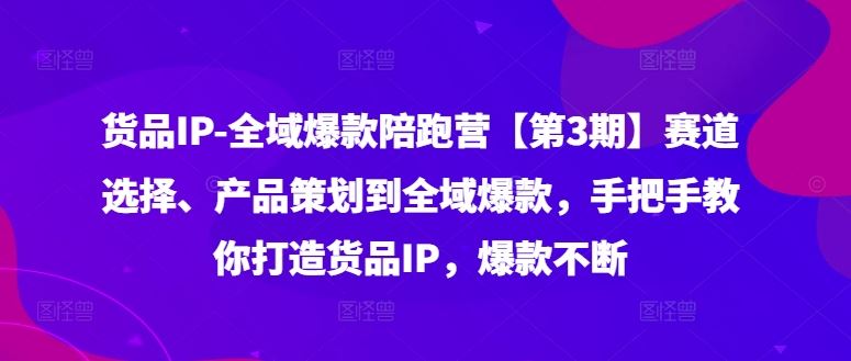 货品IP全域爆款陪跑营【第3期】赛道选择、产品策划到全域爆款，手把手教你打造货品IP，爆款不断网创项目-知识付费-在线课程-自媒体创业-网络副业-优利资源优利资源网