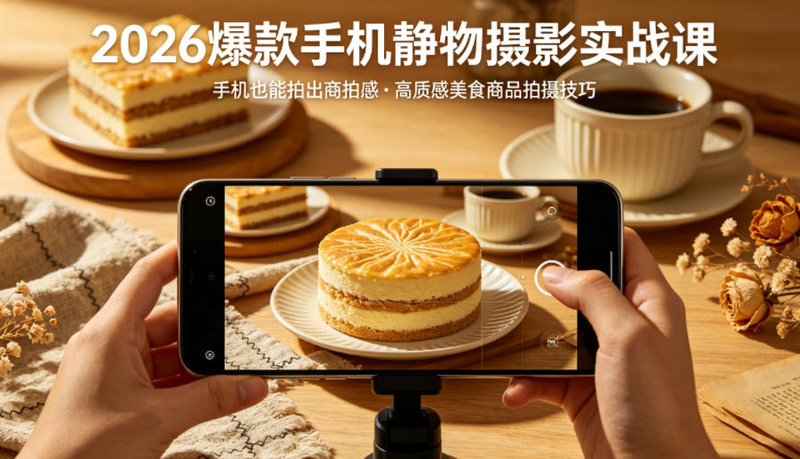2026爆款手机静物摄影实战课，手机也能拍出商拍感，学会拍出高质感美食商品网创项目-知识付费-在线课程-自媒体创业-网络副业-优利资源优利资源网