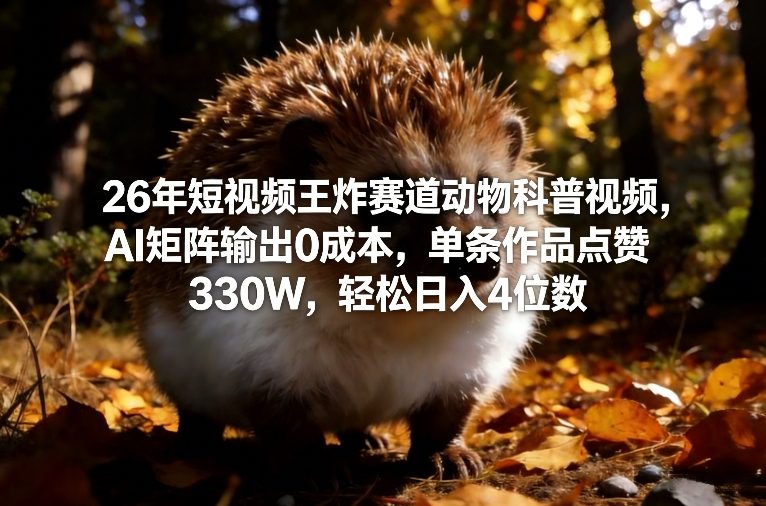 26年短视频王炸赛道动物科普视频，AI矩阵输出0成本，单条作品点赞330W，轻松日入4位数网创项目-知识付费-在线课程-自媒体创业-网络副业-优利资源优利资源网