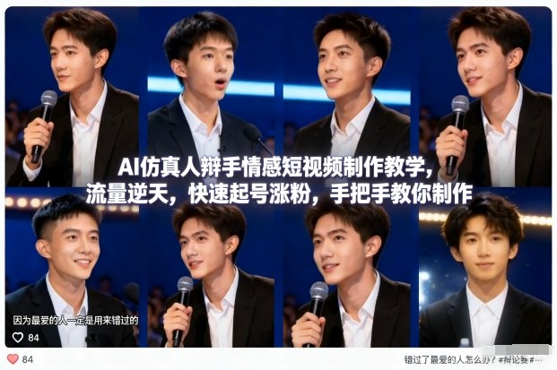 AI仿真人辩手情感短视频制作教学，流量逆天，快速起号涨粉，手把手教你制作网创项目-知识付费-在线课程-自媒体创业-网络副业-优利资源优利资源网