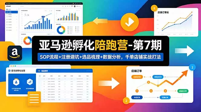 亚马逊孵化陪跑营-第7期：SOP流程+注册避坑+选品梳理+数据分析，千单店铺实战打法网创项目-知识付费-在线课程-自媒体创业-网络副业-优利资源优利资源网