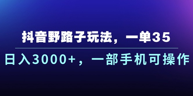 （10909期）抖音野路子玩法，一单35.日入3000+，一部手机可操作网创项目-知识付费-在线课程-自媒体创业-网络副业-优利资源优利资源网