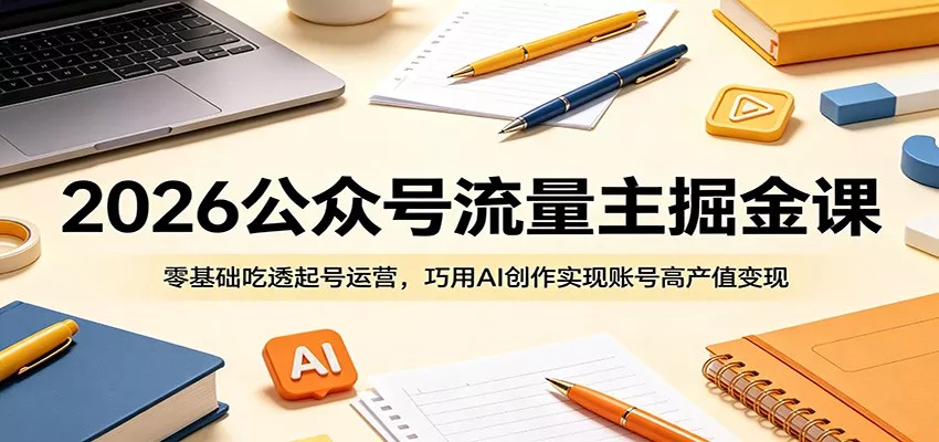 2026公众号流量主掘金课：零基础吃透起号运营，巧用AI创作实现账号高产值变现网创项目-知识付费-在线课程-自媒体创业-网络副业-优利资源优利资源网