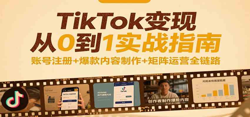 TikTok变现从0到1实战指南：账号注册+爆款内容制作+矩阵运营全链路网创项目-知识付费-在线课程-自媒体创业-网络副业-优利资源优利资源网