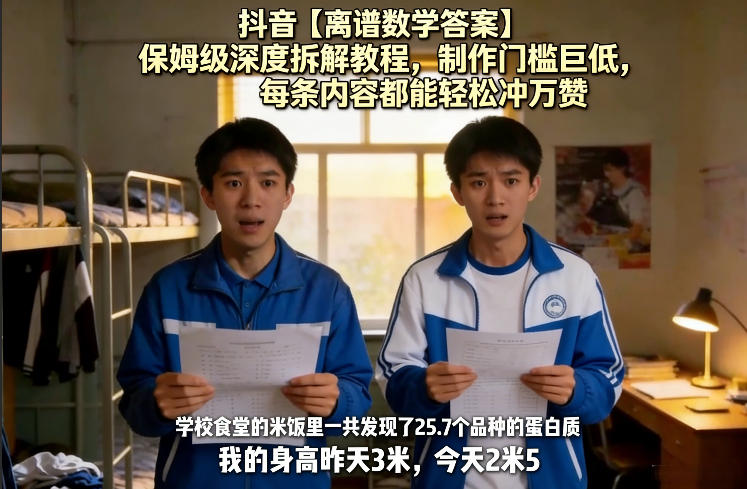 抖音【离谱数学答案】保姆级深度拆解教程，制作门槛巨低，每条内容都能轻松冲万赞，附详细步骤网创项目-知识付费-在线课程-自媒体创业-网络副业-优利资源优利资源网