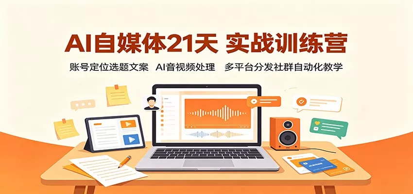 AI自媒体21天实战训练营：账号定位选题文案，AI音视频处理，多平台分发社群自动化教学网创项目-知识付费-在线课程-自媒体创业-网络副业-优利资源优利资源网