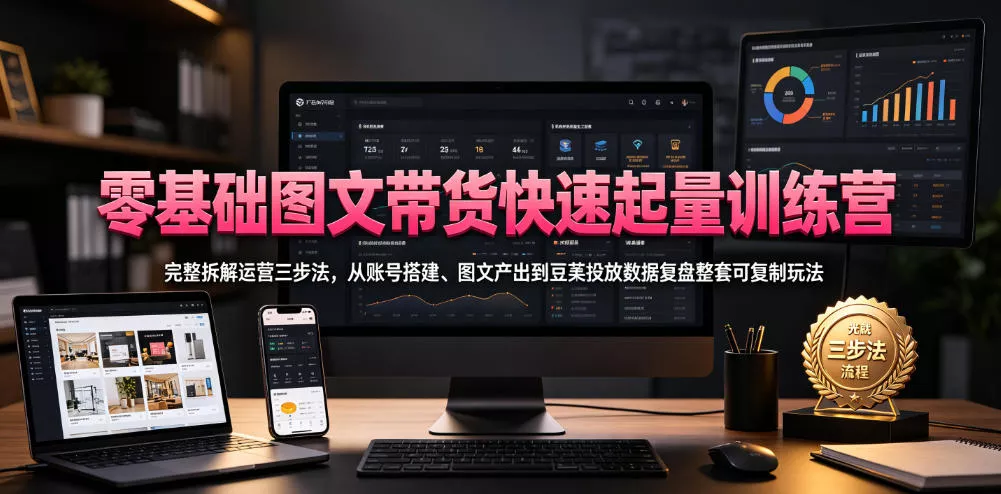 零基础图文带货快速起量训练营，完整拆解运营三步法，从账号搭建、图文产出到豆荚投放数据复盘整套可复制玩法网创项目-知识付费-在线课程-自媒体创业-网络副业-优利资源优利资源网
