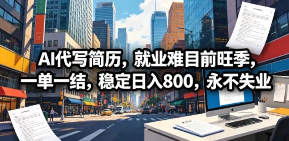 AI代写简历，就业难目前旺季，一单一结，稳定日入800，永不失业网创项目-知识付费-在线课程-自媒体创业-网络副业-优利资源优利资源网