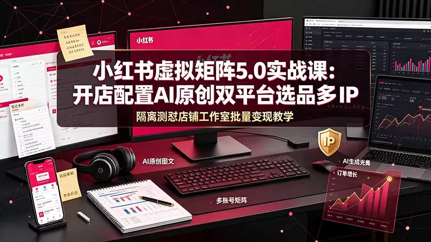 小红书虚拟矩阵5.0实战课：开店配置｜AI原创｜双平台选品｜多IP隔离｜测怼店铺工作室批量变现实操教学网创项目-知识付费-在线课程-自媒体创业-网络副业-优利资源优利资源网