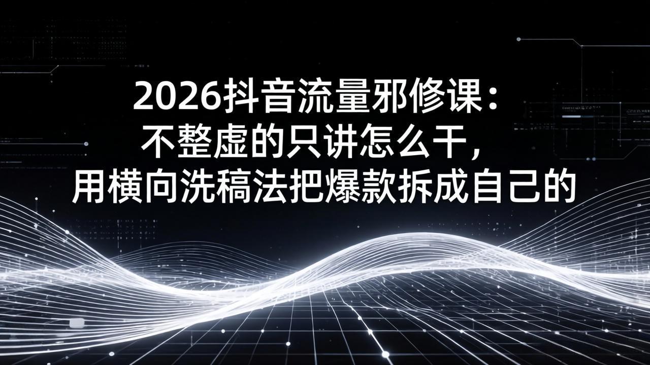 2026抖音流量邪修课：不整虚的只讲怎么干，用横向洗稿法把爆款拆成自己的网创项目-知识付费-在线课程-自媒体创业-网络副业-优利资源优利资源网
