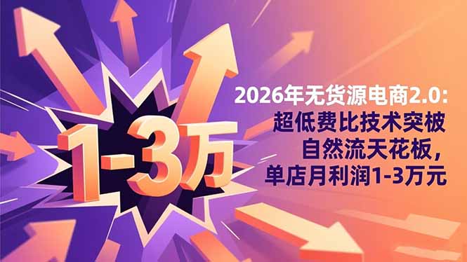 2026年无货源电商2.0【更新】：超低费比技术突破自然流天花板，单店月利润1-3万元网创项目-知识付费-在线课程-自媒体创业-网络副业-优利资源优利资源网