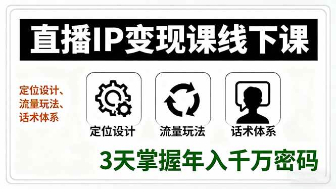 （16065期）直播IP变现课线下课，定位设计、流量玩法、话术体系，3天掌握年入千万密码网创项目-知识付费-在线课程-自媒体创业-网络副业-优利资源优利资源网