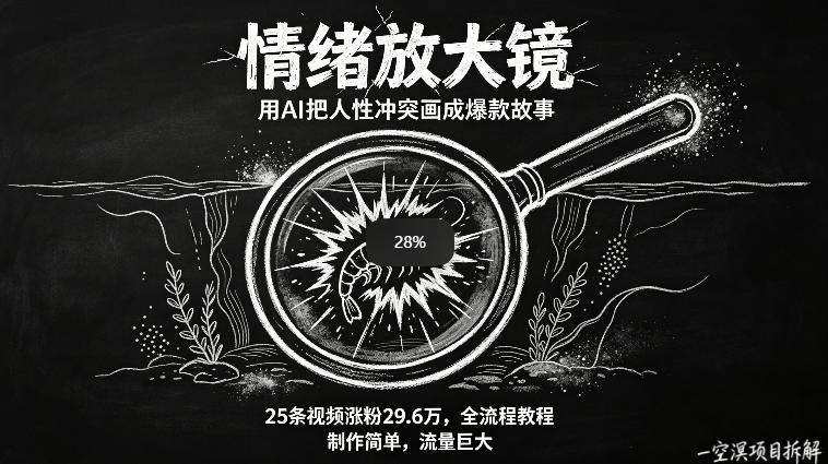 AI制作“情绪放大镜“视频，25条视频涨粉29.6W粉，流量巨大，制作简单，全流程教程网创项目-知识付费-在线课程-自媒体创业-网络副业-优利资源优利资源网