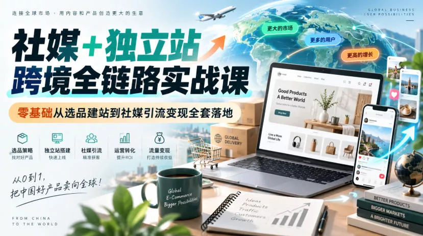 社媒+独立站跨境全链路实战课｜零基础从选品建站到社媒引流变现全套落地网创项目-知识付费-在线课程-自媒体创业-网络副业-优利资源优利资源网