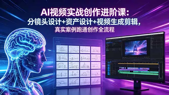 AI视频实战创作进阶课：分镜头设计+资产设计+视频生成剪辑，真实案例跑通创作全流程网创项目-知识付费-在线课程-自媒体创业-网络副业-优利资源优利资源网