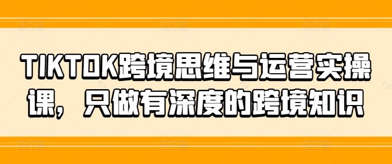 TIKTOK跨境思维与运营实操课，只做有深度的跨境知识网创项目-知识付费-在线课程-自媒体创业-网络副业-优利资源优利资源网