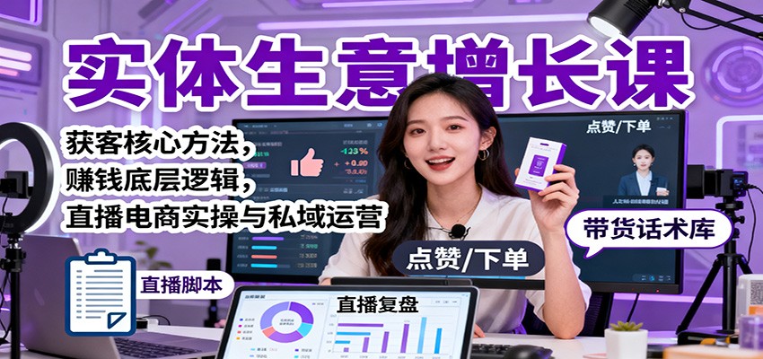 实体生意增长课：获客核心方法，赚钱底层逻辑，直播电商实操与私域运营网创项目-知识付费-在线课程-自媒体创业-网络副业-优利资源优利资源网