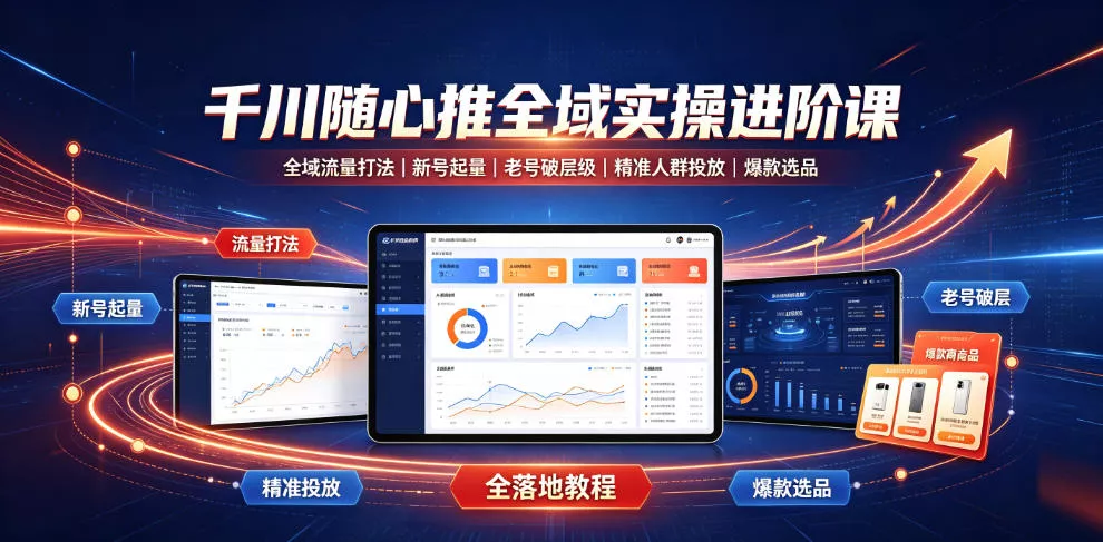 千川随心推全域实操进阶课｜全域流量打法、新号起量、老号破层级、精准人群投放、爆款选品全落地教程网创项目-知识付费-在线课程-自媒体创业-网络副业-优利资源优利资源网