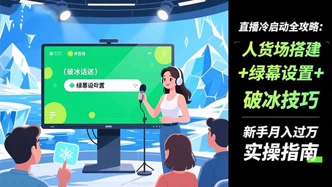 直播冷启动全攻略:人货场搭建+绿幕设置+破冰技巧，新手月入过万实操指南网创项目-知识付费-在线课程-自媒体创业-网络副业-优利资源优利资源网