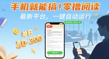 手机就能搞！零撸阅读挂G，最新平台，一键自动运行，随时随地挣，单日50-3张+【揭秘】网创项目-知识付费-在线课程-自媒体创业-网络副业-优利资源优利资源网