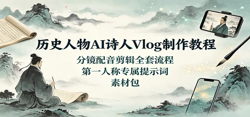 历史人物AI诗人Vlog制作教程：分镜配音剪辑全套流程，第一人称专属提示词素材包网创项目-知识付费-在线课程-自媒体创业-网络副业-优利资源优利资源网