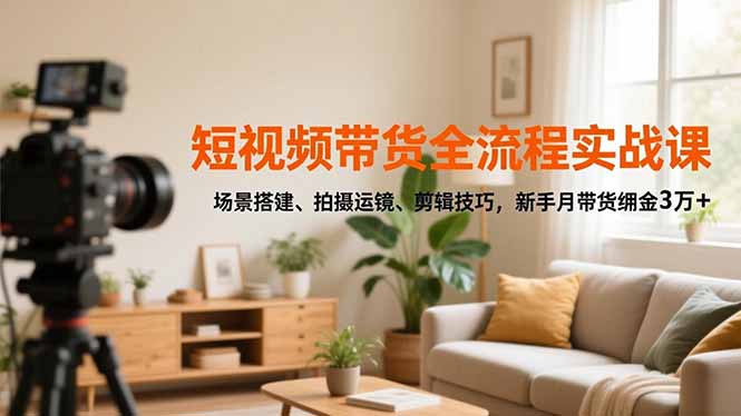 短视频带货全流程实战课，场景搭建、拍摄运镜、剪辑技巧，新手月带货佣金3万+网创项目-知识付费-在线课程-自媒体创业-网络副业-优利资源优利资源网