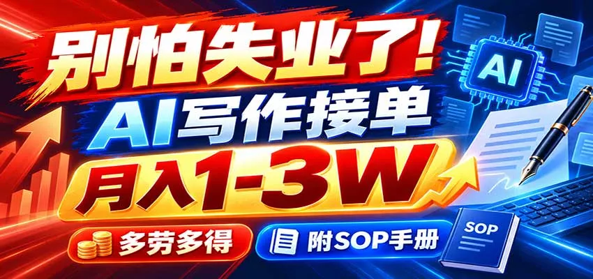 别怕失业了!AI写作接单月入1-3W,多劳多得,附SOP手册网创项目-知识付费-在线课程-自媒体创业-网络副业-优利资源优利资源网