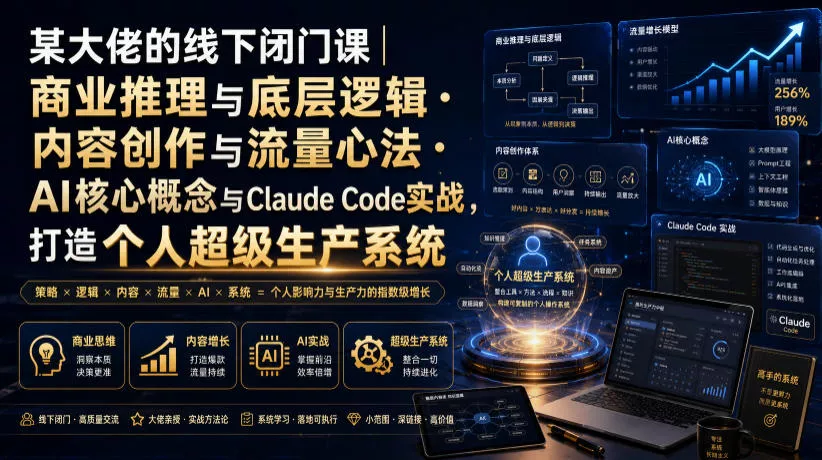 某大佬的线下闭门课｜商业推理与底层逻辑・内容创作与流量心法・AI核心概念与Claude Code实战，打造个人超级生产系统【录音+图片】网创项目-知识付费-在线课程-自媒体创业-网络副业-优利资源优利资源网