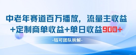 中老年赛道百万播放+流量主收益+定制收益，单日收益9张网创项目-知识付费-在线课程-自媒体创业-网络副业-优利资源优利资源网