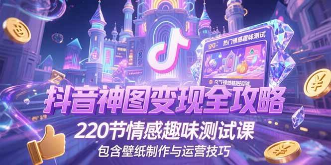 （15264期）抖音神图变现全攻略，220节情感趣味测试课，包含壁纸制作与运营技巧网创项目-知识付费-在线课程-自媒体创业-网络副业-优利资源优利资源网