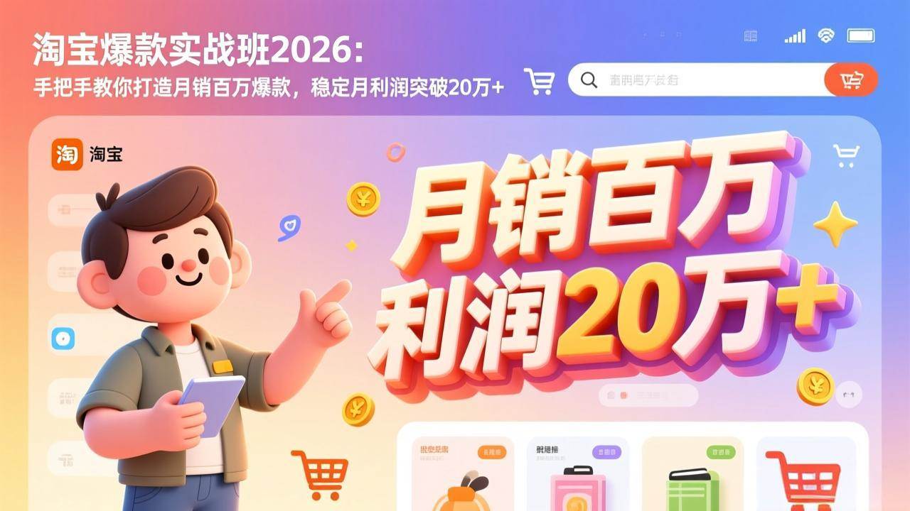 （17209期）淘宝爆款实战班2026：手把手教你打造月销百万爆款，稳定月利润突破20万+网创项目-知识付费-在线课程-自媒体创业-网络副业-优利资源优利资源网