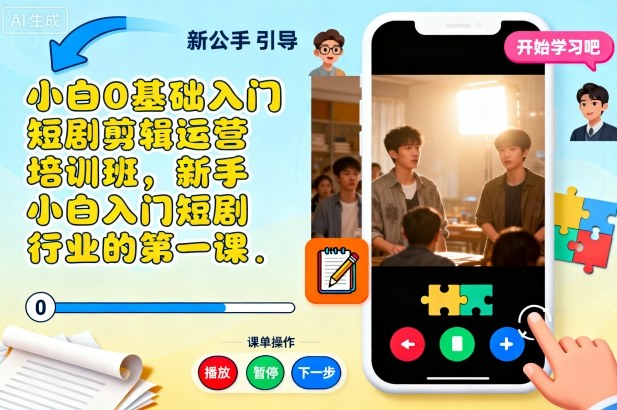 小白0基础入门短剧剪辑运营培训班，新手小白入门短剧行业的第一课网创项目-知识付费-在线课程-自媒体创业-网络副业-优利资源优利资源网