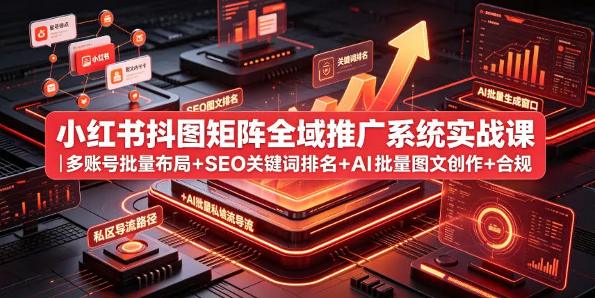 小红书抖图矩阵全域推广系统实战课｜多账号批量布局+SEO关键词排名+AI批量图文创作+合规私域导流完整落地教程网创项目-知识付费-在线课程-自媒体创业-网络副业-优利资源优利资源网
