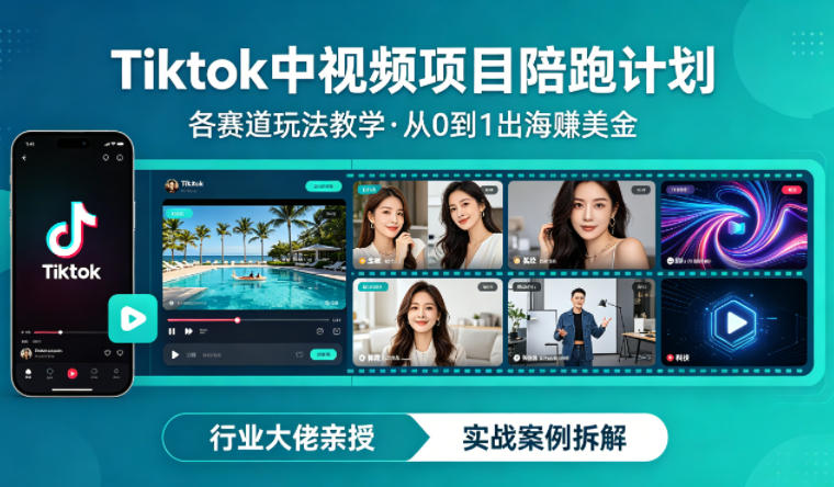 某大佬的Tiktok中视频项目陪跑，涵盖TK各个赛道玩法教学，从0到1出海賺美金网创项目-知识付费-在线课程-自媒体创业-网络副业-优利资源优利资源网