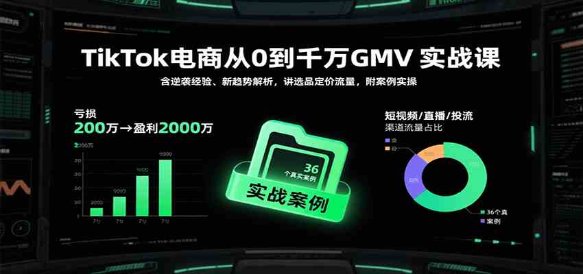 TikTok电商从0到千万GMV实战课，含逆袭经验、新趋势解析，讲选品定价流量，附案例实操网创项目-知识付费-在线课程-自媒体创业-网络副业-优利资源优利资源网