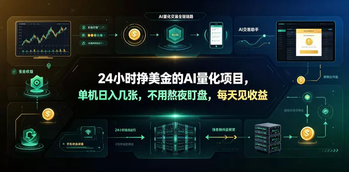 24小时挣美金的AI量化项目，单机日入几十美刀，不用熬夜盯盘，每天见收益【揭秘】网创项目-知识付费-在线课程-自媒体创业-网络副业-优利资源优利资源网