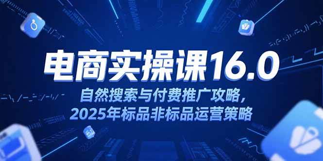 （15262期）淘宝电商运营课16.0，自然搜索与付费推广攻略，2025年标品非标品运营策略网创项目-知识付费-在线课程-自媒体创业-网络副业-优利资源优利资源网