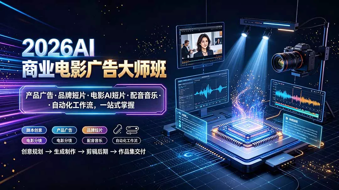 2026AI商业电影广告大师班：产品广告·品牌短片·电影AI短片·配音音乐·自动化工作流，一站式掌握网创项目-知识付费-在线课程-自媒体创业-网络副业-优利资源优利资源网