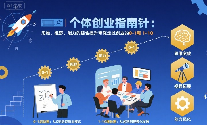 个体创业指南针，思维、视野、能力的综合提升带你走过创业的0-1和1-10【音频】网创项目-知识付费-在线课程-自媒体创业-网络副业-优利资源优利资源网