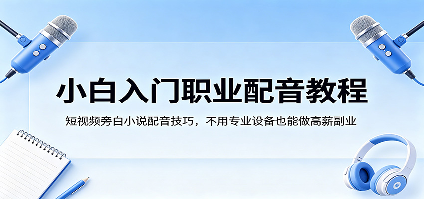 小白入门职业配音教程，短视频旁白小说配音技巧，不用专业设备也能做高薪副业网创项目-知识付费-在线课程-自媒体创业-网络副业-优利资源优利资源网