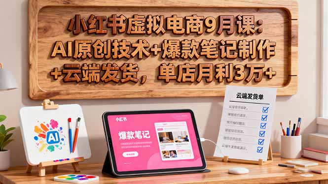 小红书虚拟电商9月课：AI原创技术+爆款笔记制作+云端发货，单店月利3万+网创项目-知识付费-在线课程-自媒体创业-网络副业-优利资源优利资源网