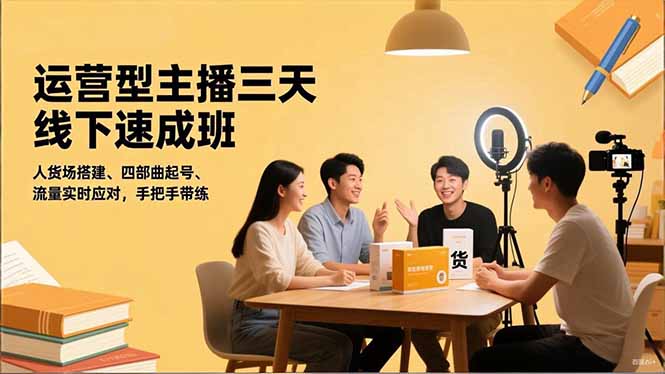 运营型主播三天线下班，人货场搭建,四部曲起号,流量实时应对，手把手带练网创项目-知识付费-在线课程-自媒体创业-网络副业-优利资源优利资源网