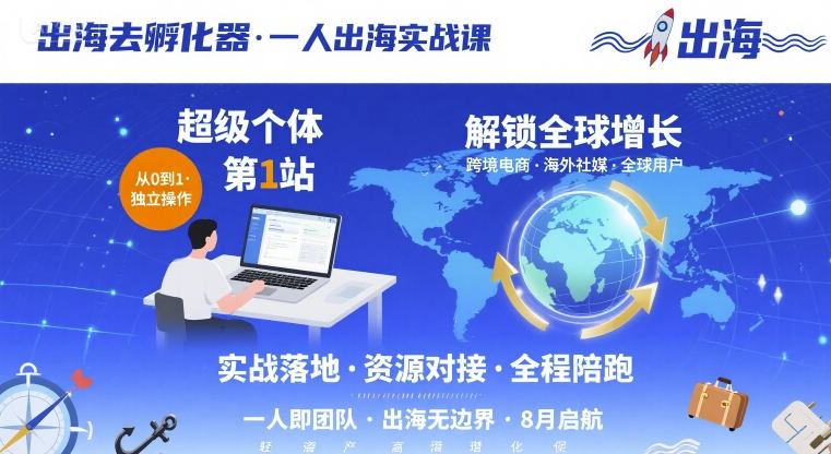 出海去孵化器，一人出海实战课，超级个体第1站，解锁全球增长网创项目-知识付费-在线课程-自媒体创业-网络副业-优利资源优利资源网