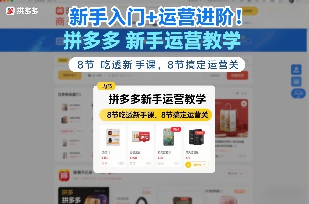 新手入门+运营进阶！拼多多新手运营教学，8节吃透新手课，8节搞定运营关网创项目-知识付费-在线课程-自媒体创业-网络副业-优利资源优利资源网