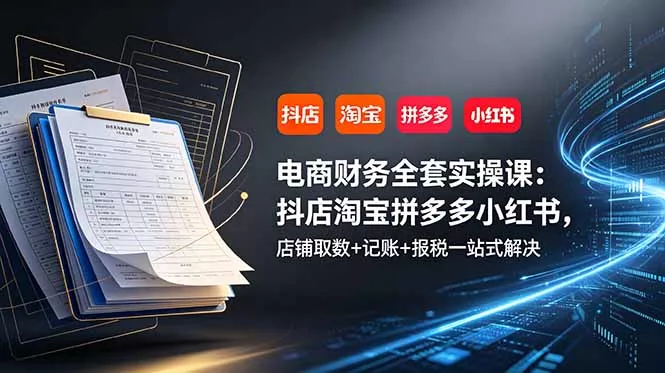 电商财务全套实操课：抖店淘宝拼多多小红书，店铺取数+记账+报税一站式解决网创项目-知识付费-在线课程-自媒体创业-网络副业-优利资源优利资源网