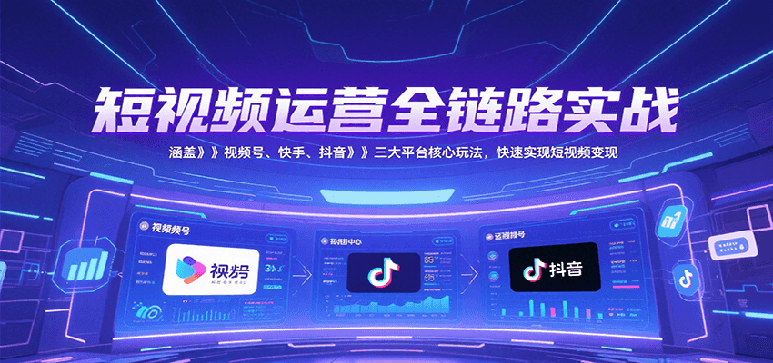 短视频运营全链路实战，涵盖视频号、快手、抖音三大平台核心玩法，快速实现变现！网创项目-知识付费-在线课程-自媒体创业-网络副业-优利资源优利资源网